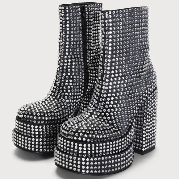 🕺💿💋STUNNING 70s GLAM!💋💿🕺Disco Fever Studio 54 Rhinestone Platform Boots - Picture 3 of 16